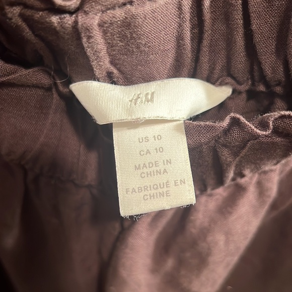 H&M linen blend chocolate brown high waist paper bag trouser sz 10 - Picture 2 of 5